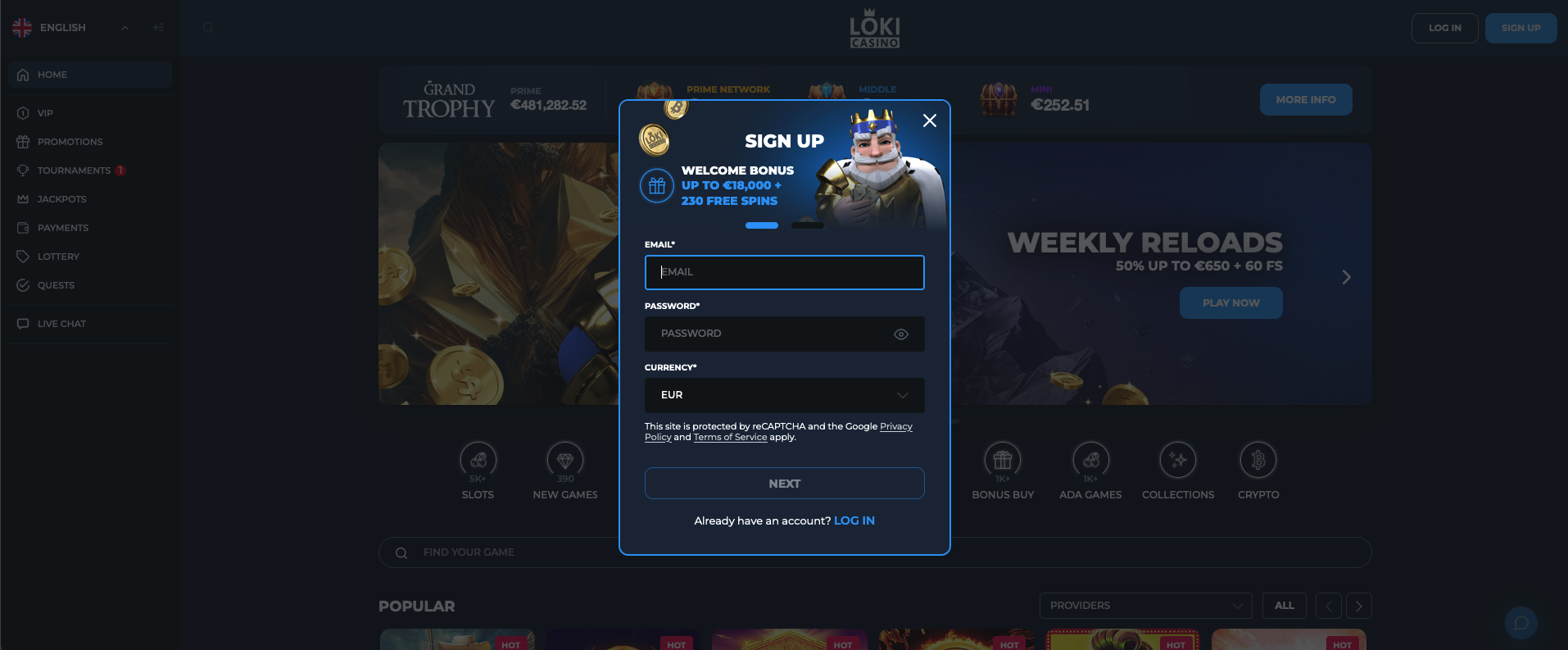 Loki Casino Screenshot 1